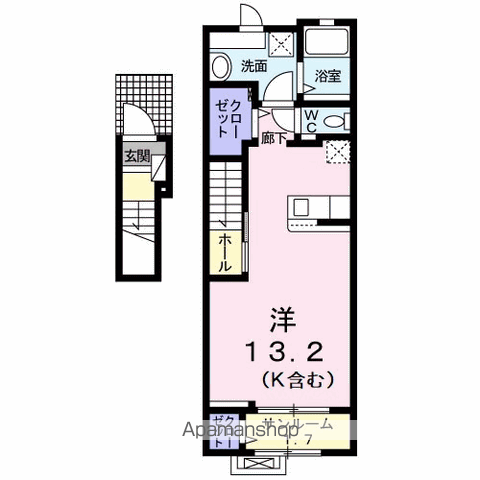 フェリシモ(ワンルーム/2階)の間取り写真