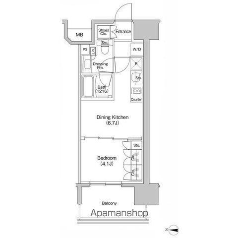 ザ・パークハビオ新栄(1DK/2階)の間取り写真