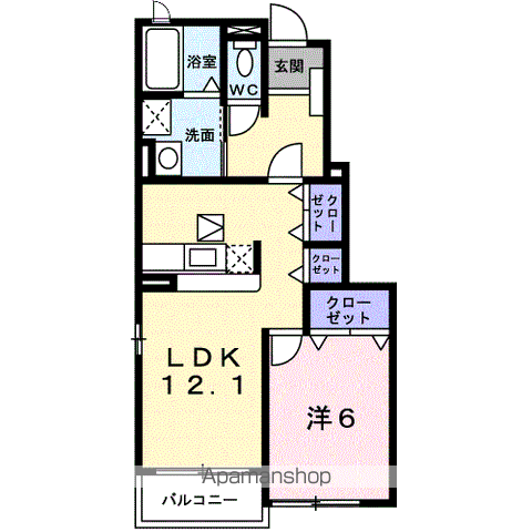 カルムフランB(1LDK/1階)の間取り写真