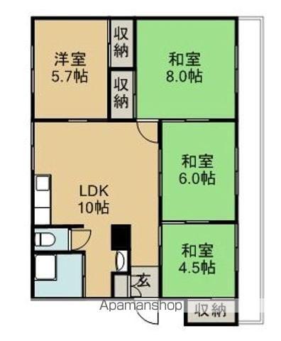幸町コーポ(4LDK/4階)の間取り写真