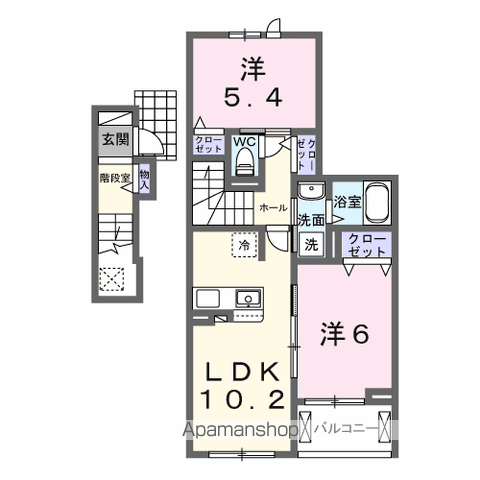 ホグワーツA(2LDK/2階)の間取り写真