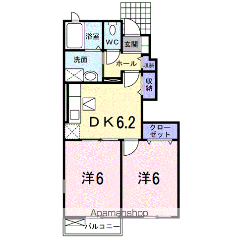 エクセラン別名ⅡB(2DK/1階)の間取り写真