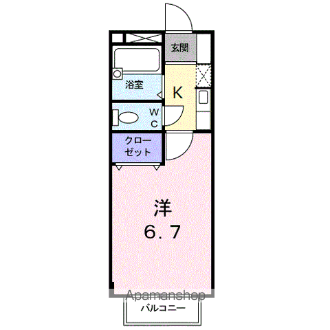 カーサ木太(1K/2階)の間取り写真