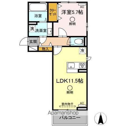 セレブ荒尾(1LDK/2階)の間取り写真
