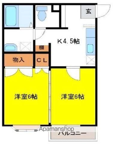 センチュリーハウス津志田B(2K/2階)の間取り写真