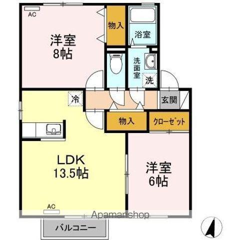 アムール21C(2LDK/2階)の間取り写真