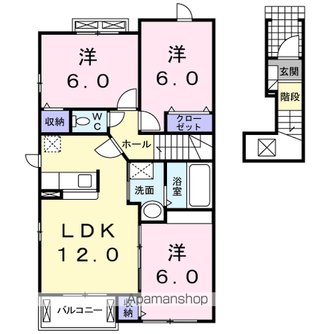 カーサミニョンB棟(3LDK/2階)の間取り写真