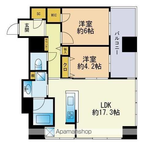 ロイヤルパークス大名(2LDK/9階)の間取り写真