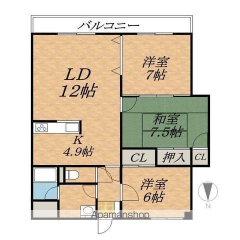 まるせん第2ハイム(3LDK/5階)の間取り写真