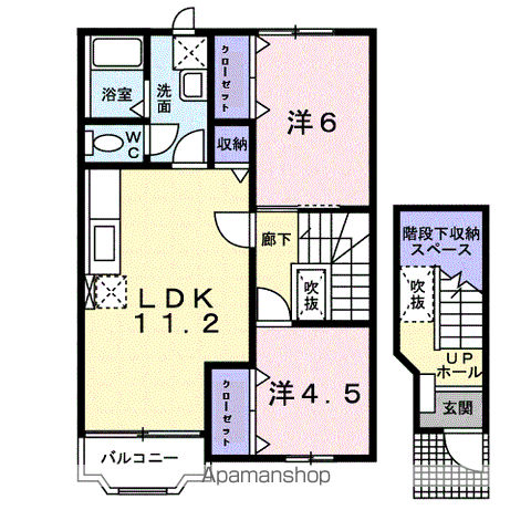 アンソレイエ瓜生B(2LDK/2階)の間取り写真