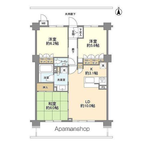コンフォートパレス六町(3LDK/3階)の間取り写真