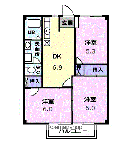 アクティブ河原A(3DK/1階)の間取り写真