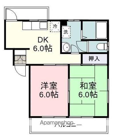 オラシオン南八幡B(2DK/2階)の間取り写真