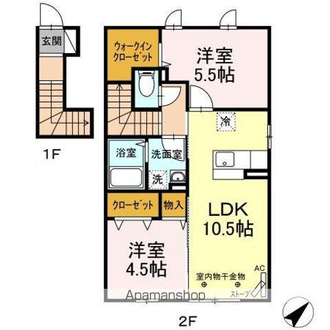 ピデェレア(2LDK/2階)の間取り写真