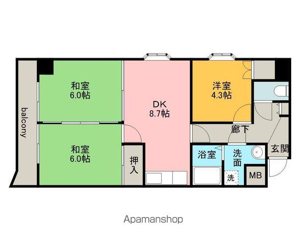 パレス上杉(3DK/13階)の間取り写真