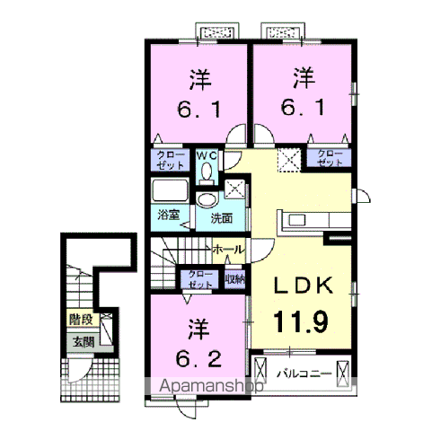 グランフィル2 A(3LDK/2階)の間取り写真