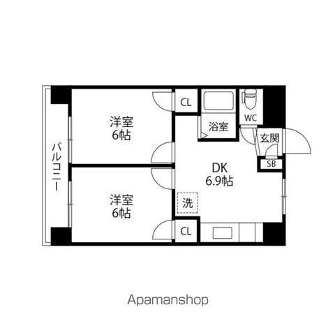 DKレジデンス泉中央(2DK/7階)の間取り写真