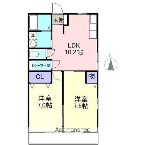ベアハイム B棟(2LDK/2階)の間取り写真