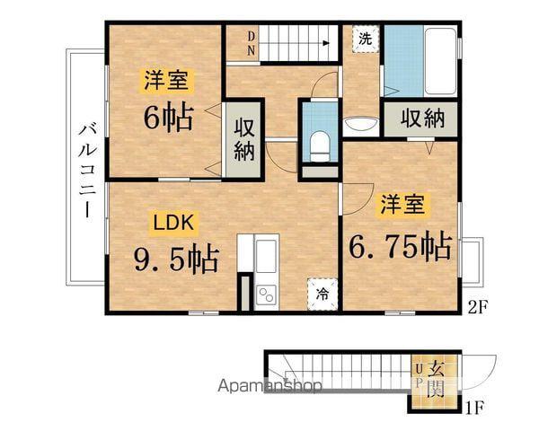 ウインド・ヒルB(2DK/2階)の間取り写真