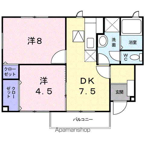 ジェルメテールC(2DK/1階)の間取り写真