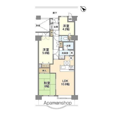 シャルマンフジ忠岡(3LDK/3階)の間取り写真
