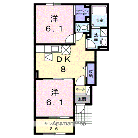 ラシュレⅡ(2DK/1階)の間取り写真