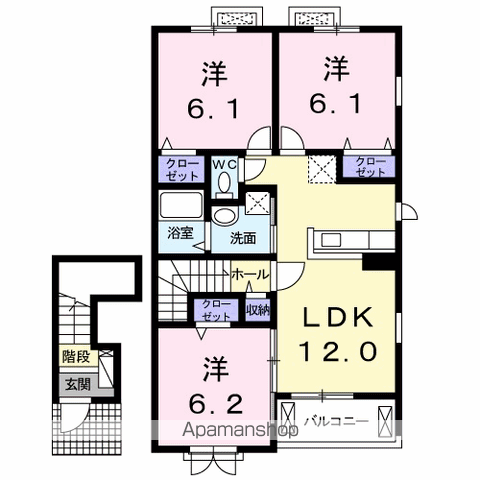 アンジュールB(3LDK/2階)の間取り写真