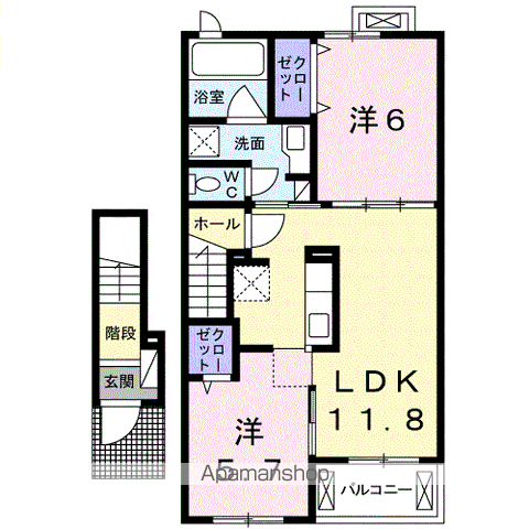ヴィラクロエⅥ(2LDK/2階)の間取り写真
