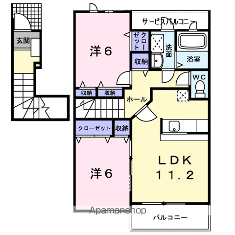 シャルマン・ドミールⅡ(2LDK/2階)の間取り写真