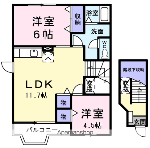 ゼルコヴァ(2LDK/2階)の間取り写真