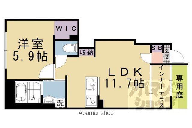 京都市山科区椥辻アパート(1LDK/1階)の間取り写真
