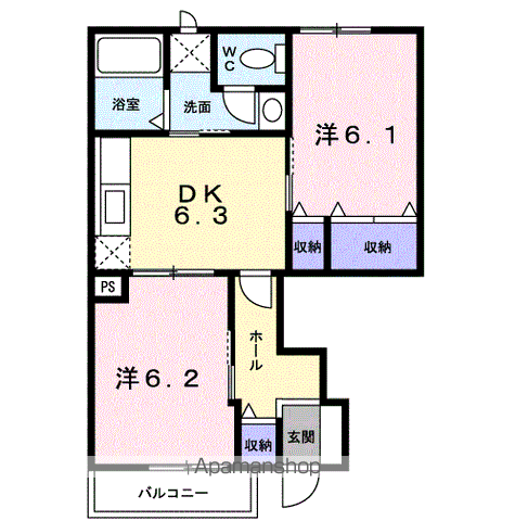フローラ・フラッツC(2DK/1階)の間取り写真