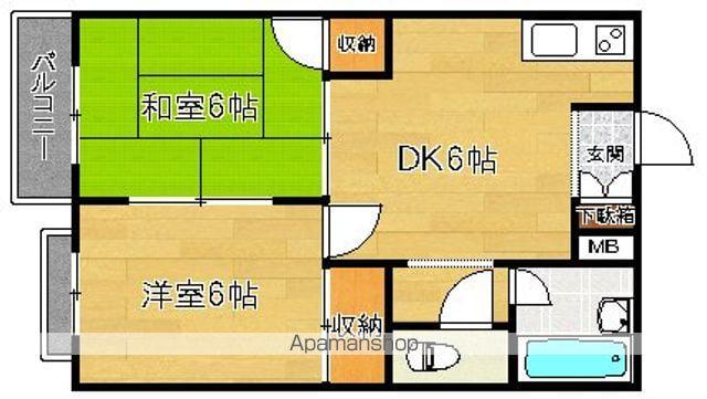 サンビレッジ津福(2LDK/1階)の間取り写真