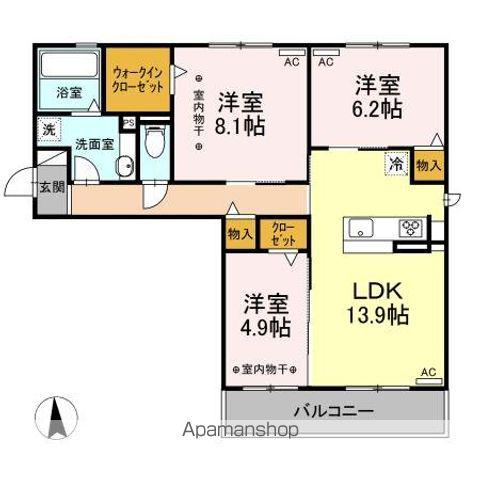 グリシーヌ(3LDK/2階)の間取り写真