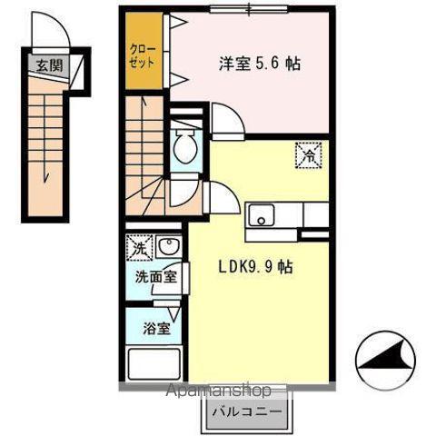 サンボナールB棟(1LDK/2階)の間取り写真