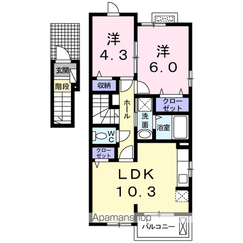 ベル フィオーレ Ⅱ(2LDK/2階)の間取り写真