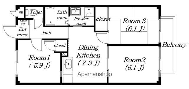 サンクチュアリ(3DK/1階)の間取り写真