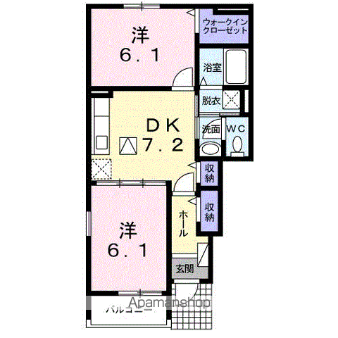 アルカンシェル2B(2DK/1階)の間取り写真