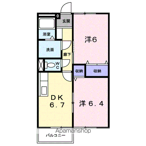 DEARB(2DK/2階)の間取り写真