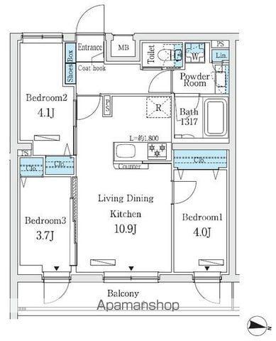 プライムブリス中野富士見町Ⅰ(3LDK/2階)の間取り写真