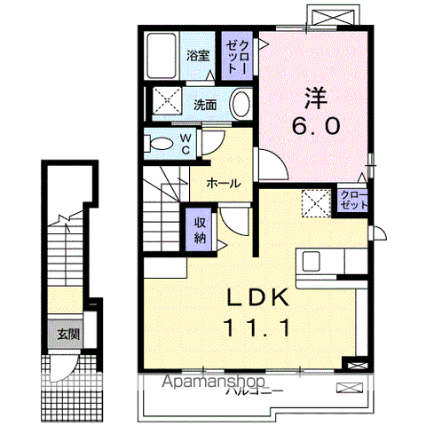 アンテミス(1LDK/2階)の間取り写真