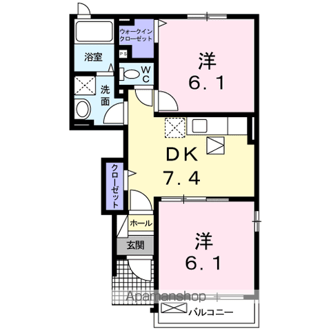 ヴィラフォンテーヌC(2DK/1階)の間取り写真