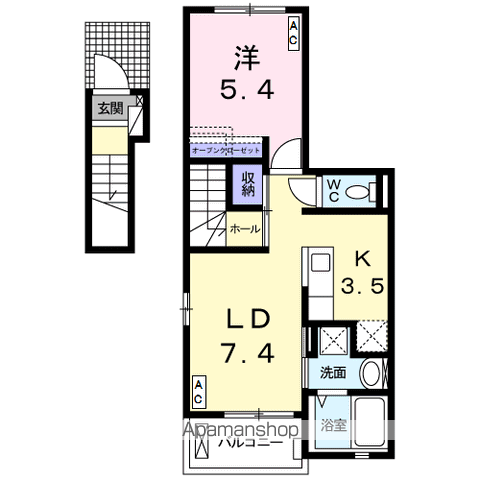 サンライズヒルⅦ(1LDK/2階)の間取り写真