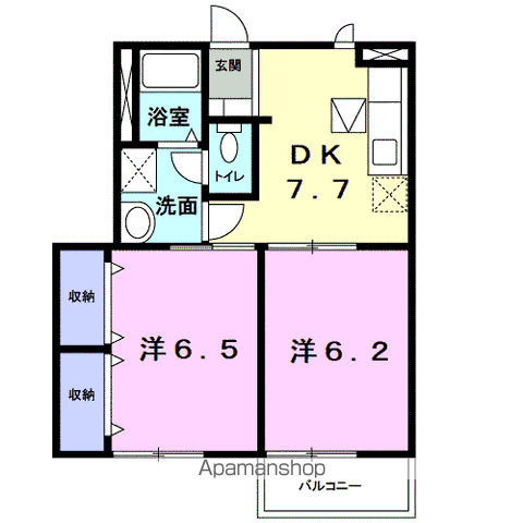 ハイネス南中山(2DK/1階)の間取り写真