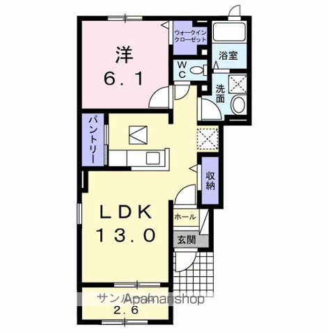 アン・リヴィエール B(1LDK/1階)の間取り写真