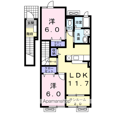 アタラクシアーⅤ・B(2LDK/2階)の間取り写真