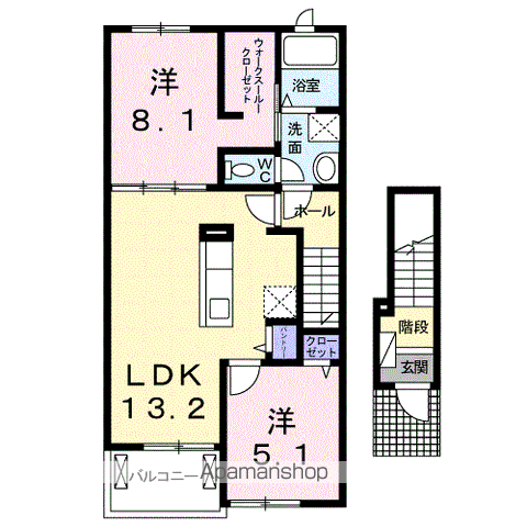 ローレル(2LDK/2階)の間取り写真