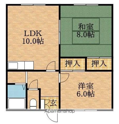 開ハイツC棟(2LDK/2階)の間取り写真