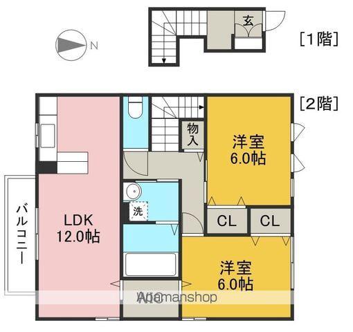 シャンブル・ド・シャルマンB棟(2LDK/2階)の間取り写真