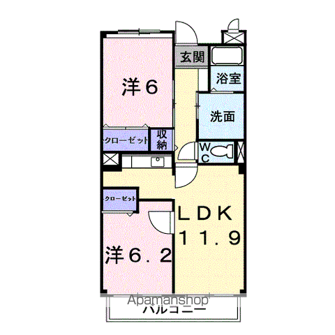 ファインロイテ(2LDK/3階)の間取り写真